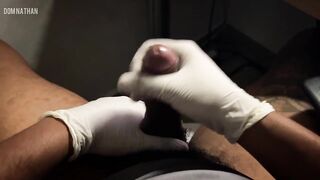 Latex gloves jerking off POV nut