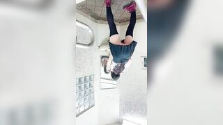 Japanese Ladyboy Standing Masturbation (Public Toilet)