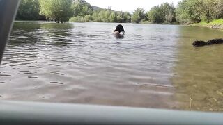 Femboy litle show in water
