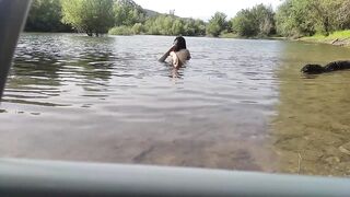 Femboy litle show in water
