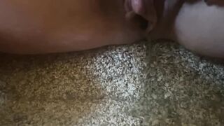 I had to pee so bad! Carpet pee with dripping cum