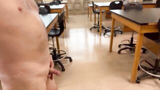 Walking Naked in University Classroom and Biology Lab and Cum on Desk