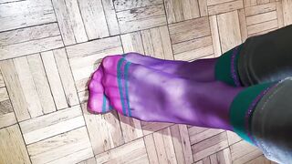 My sexy feet in green-violet nylon socks