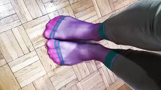My sexy feet in green-violet nylon socks