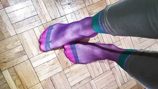 My sexy feet in green-violet nylon socks