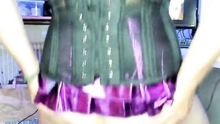 CD Slut in shiny Pink Skirt an Corrset stretches an Gapes his anal pussy to the maximum with huge buttplugs