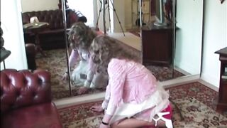 Dildo Ride & Cumshot In Sheer Silk Skirt And Nylon Stockings