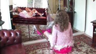 Dildo Ride & Cumshot In Sheer Silk Skirt And Nylon Stockings