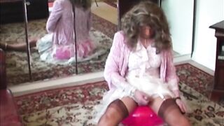 Dildo Ride & Cumshot In Sheer Silk Skirt And Nylon Stockings