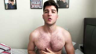 Hairy Guy Rubs his Muscles and Cums on Feet