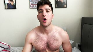 Hairy Guy Rubs his Muscles and Cums on Feet