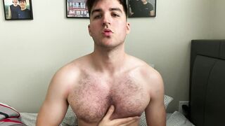 Hairy Guy Rubs his Muscles and Cums on Feet