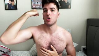 Hairy Guy Rubs his Muscles and Cums on Feet