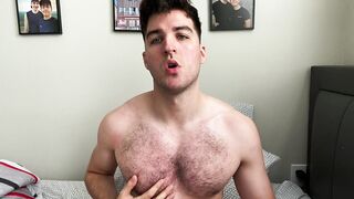 Hairy Guy Rubs his Muscles and Cums on Feet