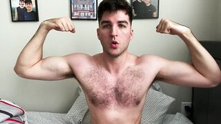 Hairy Guy Rubs his Muscles and Cums on Feet