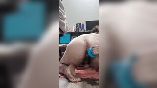 Fucking myself with a big dildo until I hit my 4th caged orgasm