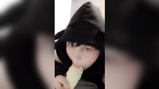 Femboy sissy twink sucks on huge dragon dildo