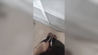 Pissing right on my feet and toes and pants