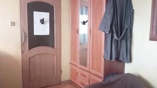 Slave spanks its tied balls and sucks dildo penis