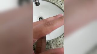 broker enters the apartment, masturbates in front of the mirror and then cums in the sink!