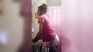 sissy millie washes dildo in wet diaper