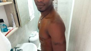 Fit stud bathing after masturbating / Play in the shower Huge dick having fun/huge soft black cock