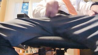 Businessman cum on suit pants office chair