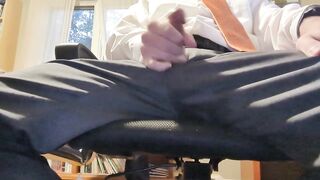 Businessman cum on suit pants office chair