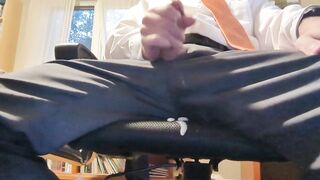 Businessman cum on suit pants office chair