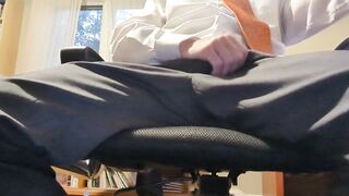 Businessman cum on suit pants office chair
