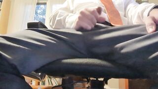 Businessman cum on suit pants office chair