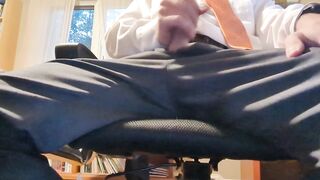 Businessman cum on suit pants office chair