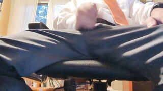 Businessman cum on suit pants office chair