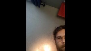 Hairy dad shoots his huge load at the camera