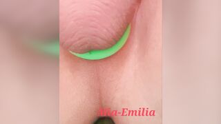 Teen transgender[@Mia-Emilia] leads a big cucumber from behind in doggy style and gets an analorgasm