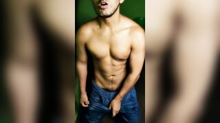 athletic boy stroking his cock