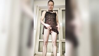 Jerk off in black outfit and vibrator