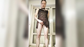 Jerk off in black outfit and vibrator
