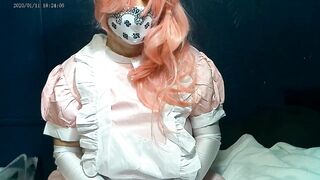 Anime Cosplay Sissy Maid Crossdresser shows off for the camera