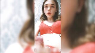 Tranny stepsis in red lingerie shows off her beautiful ass and cums for you