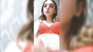 Tranny stepsis in red lingerie shows off her beautiful ass and cums for you