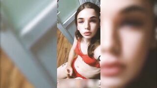 Tranny stepsis in red lingerie shows off her beautiful ass and cums for you