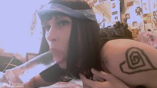 Tattted Tgirl Sucks Cock In Cute Pink Socks ????