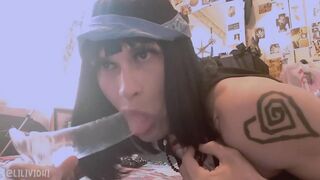 Tattted Tgirl Sucks Cock In Cute Pink Socks ????