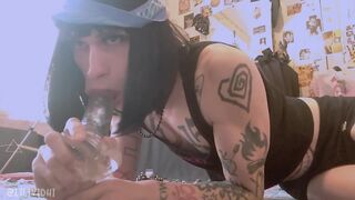 Tattted Tgirl Sucks Cock In Cute Pink Socks ????