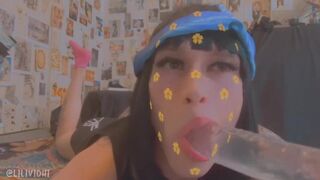 Tattted Tgirl Sucks Cock In Cute Pink Socks ????