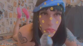 Tattted Tgirl Sucks Cock In Cute Pink Socks ????