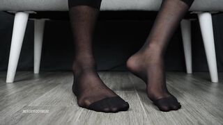 Foot Fetish Finesse: Big Feet Tease in Black Sheer Socks!