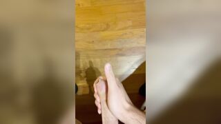 Uncut cock cumshot