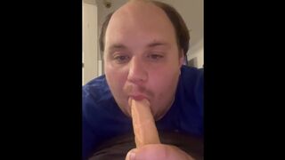 Dad-bod Deep Throats a Dildo (HOT!)